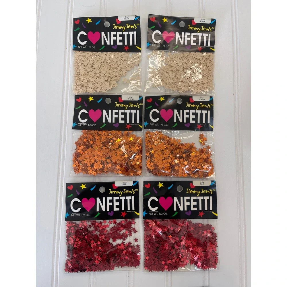 Jimmy Jem's Star Confetti 6 Pack‎ Bundle Red Orange Cream Metallic Party Decor